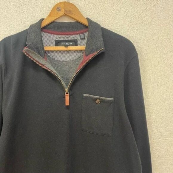 Ted Baker Men's Black Sweatshirt Quarter Zip Pocket Pullover Funnel Neck Sz L - Picture 4 of 9